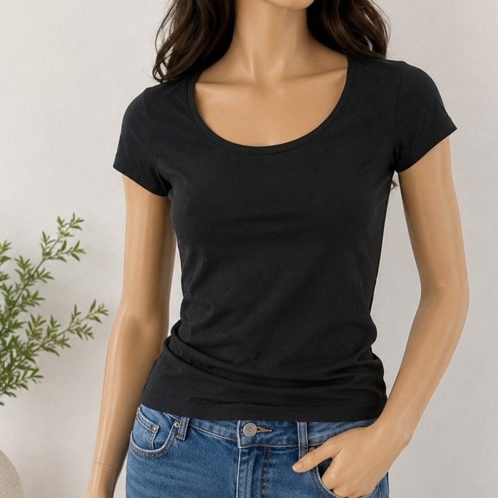 GapBody Womens T-Shirt Black Pure Body Cotton Stretch Scoop Neck XL